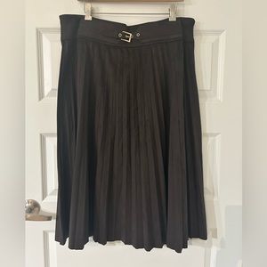 Women's Soft Surroundings Brown Pleated Midi Skirt with Belt